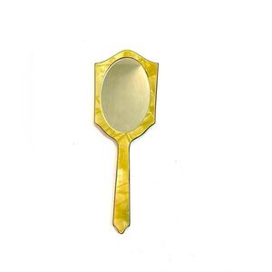 Vintage Beveled Vanity Hand Mirror Yellow Celluloid Art Deco Victorian